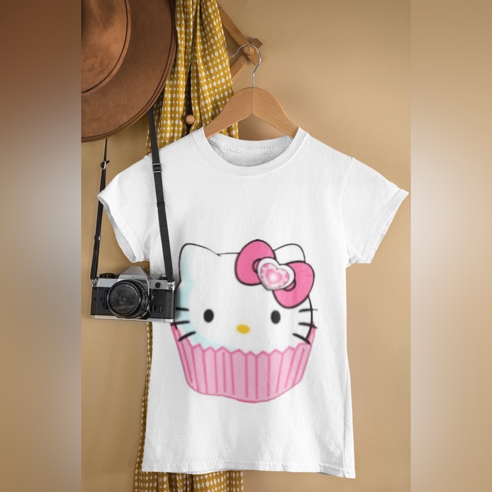 Kawaii Sanrio Inspired Hello Kitty Cupcake  Ladies T Shirt